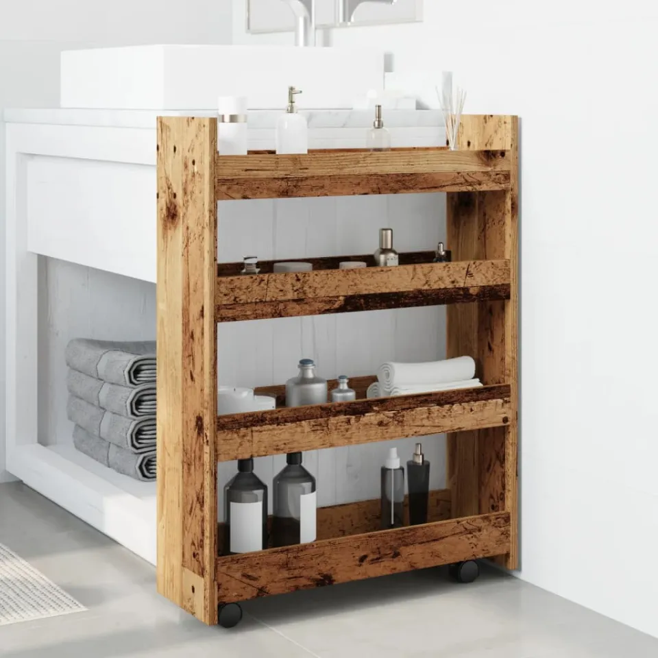vidaXL Opbergtrolley smal 4-laags bewerkt hout oud houtkleurig bruin, foto 2