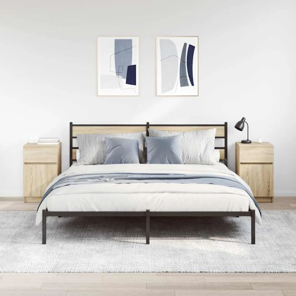 vidaXL Nachtkastjes 2 st 39x35x65 cm bewerkt hout sonoma eikenkleurig, foto 3
