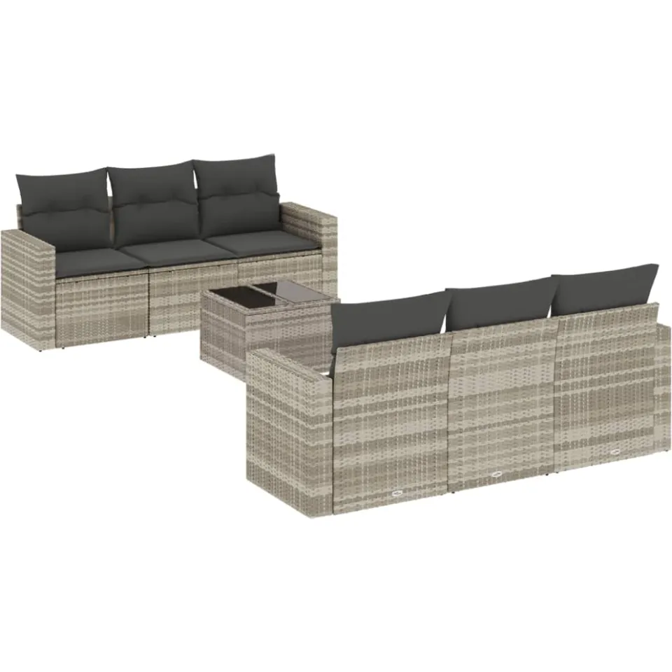 vidaXL 7-delige Loungeset met kussens poly rattan lichtgrijs grijs, foto 4