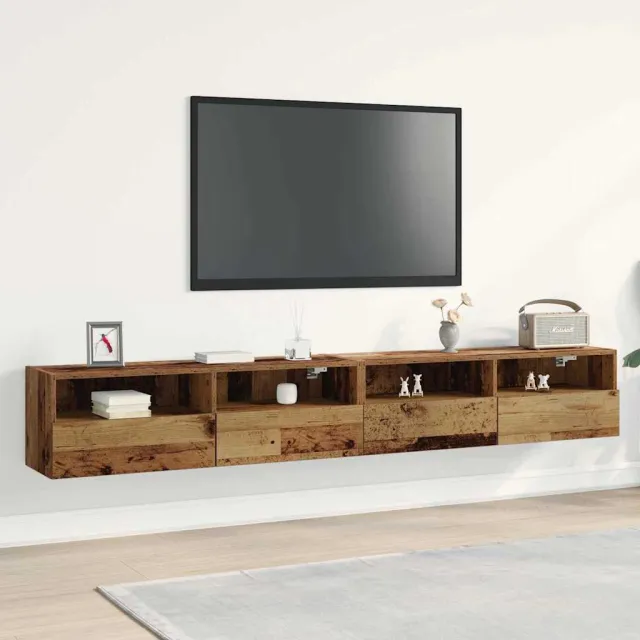 vidaXL TV Wandkast 2 st Oud Hout Bewerkt hout Bruin