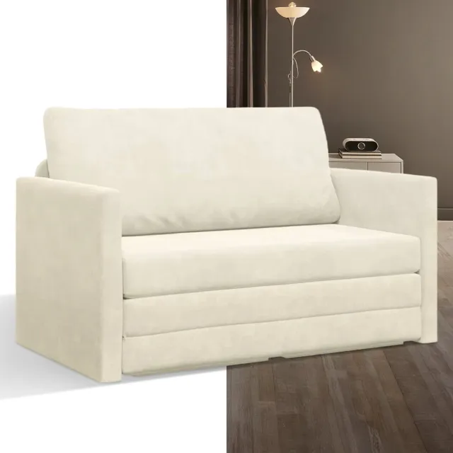 GranMaison Slaapbank - Uitklapbaar - Slaapstoel - Logeerbed - Zetelbed - Slaapfauteuil - Vouwbed - 2 persoons - Zeer comfortabel - Crème