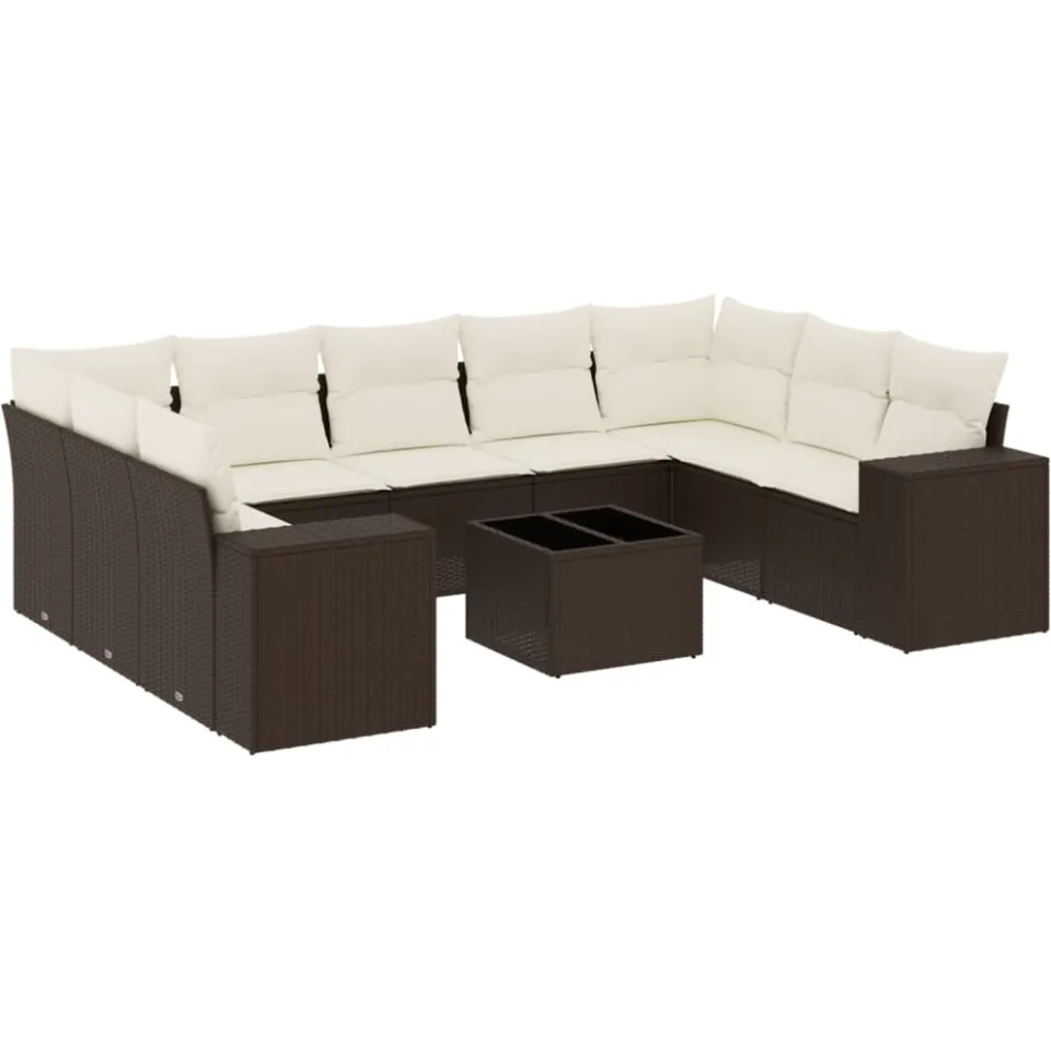 vidaXL 10-delige Loungeset met kussens poly rattan bruin