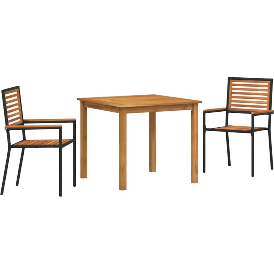 vidaXL Tuin eettafelset 3 st Zwart Massief Acaciahout