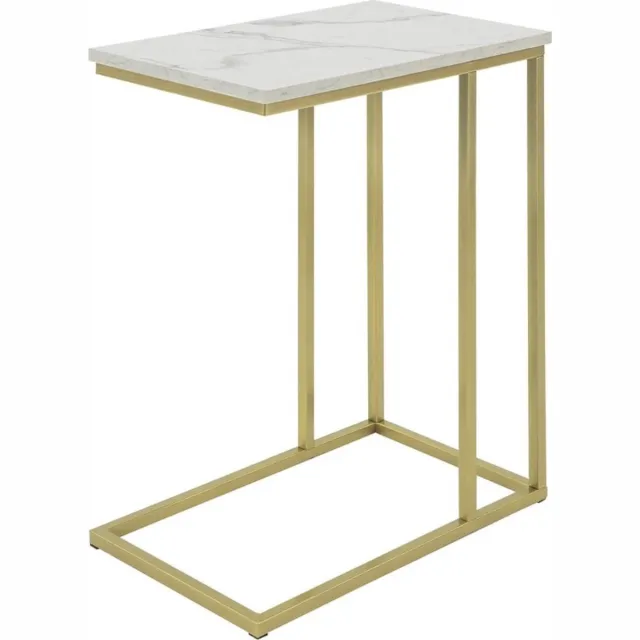 MARA Bijzettafel - Laptoptafel - Nachtkastje - Marmerlook - Goud - Metaal - 30 x 48 x 61 cm