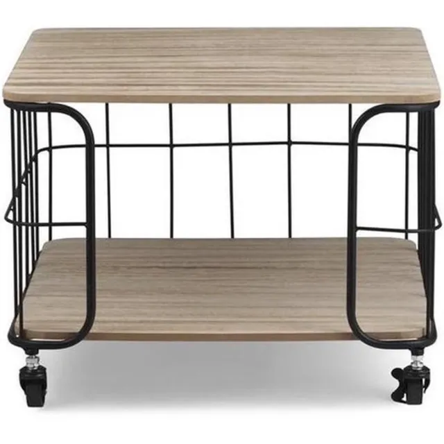 Eleganca salontafel - Bijzettafel - Trolley - MDF en ijzer - Zwart - Industrieel - 48.5x48.5x36cm - 4 wieltjes Zwart / Hout