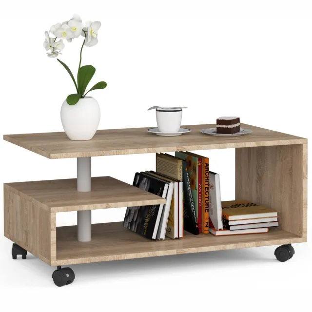Akord Salontafel Koffietafel met Wielen VINI / AKORD Furniture Factory / Sonoma Eik / 90 x 40 x 51 cm
