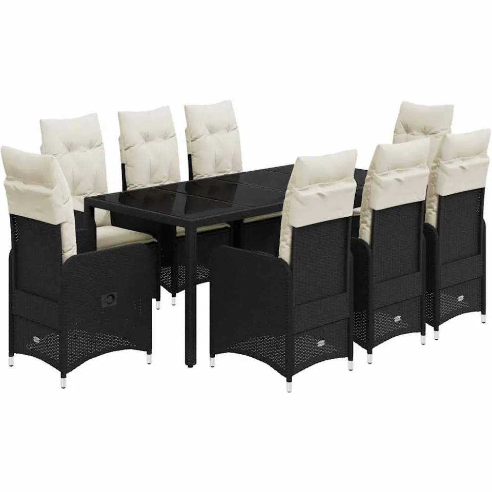 vidaXL 9-delige Bistroset met kussens poly rattan zwart