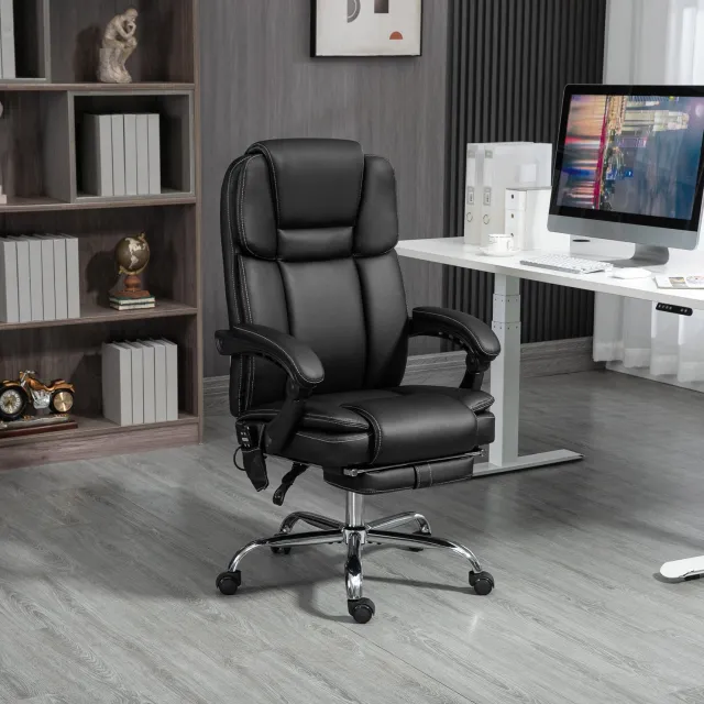 CHICFURN Bureaustoel - Massage en verwarming - Voetsteun - Zwart