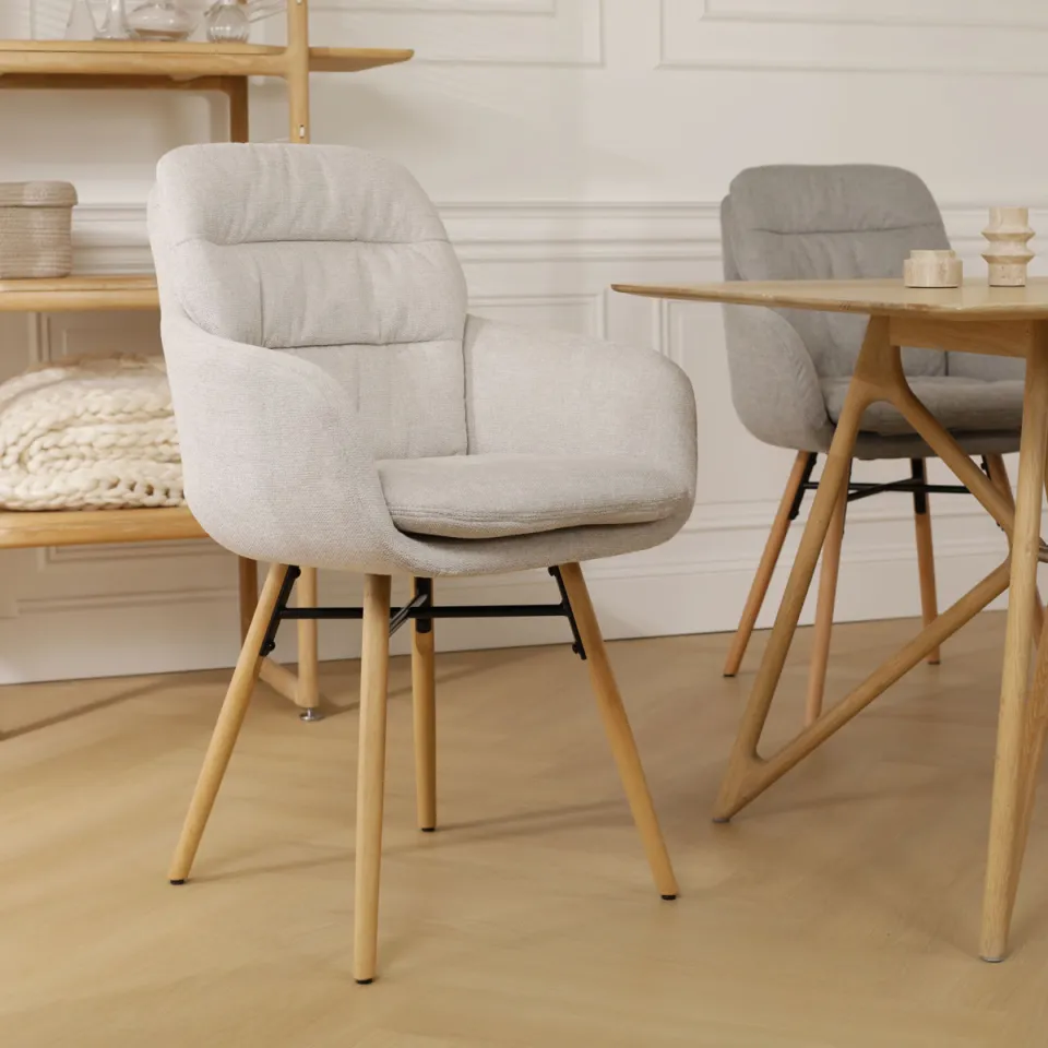 Nolon Nena-Mia eetkamerstoel beige - houten onderstel, foto 2