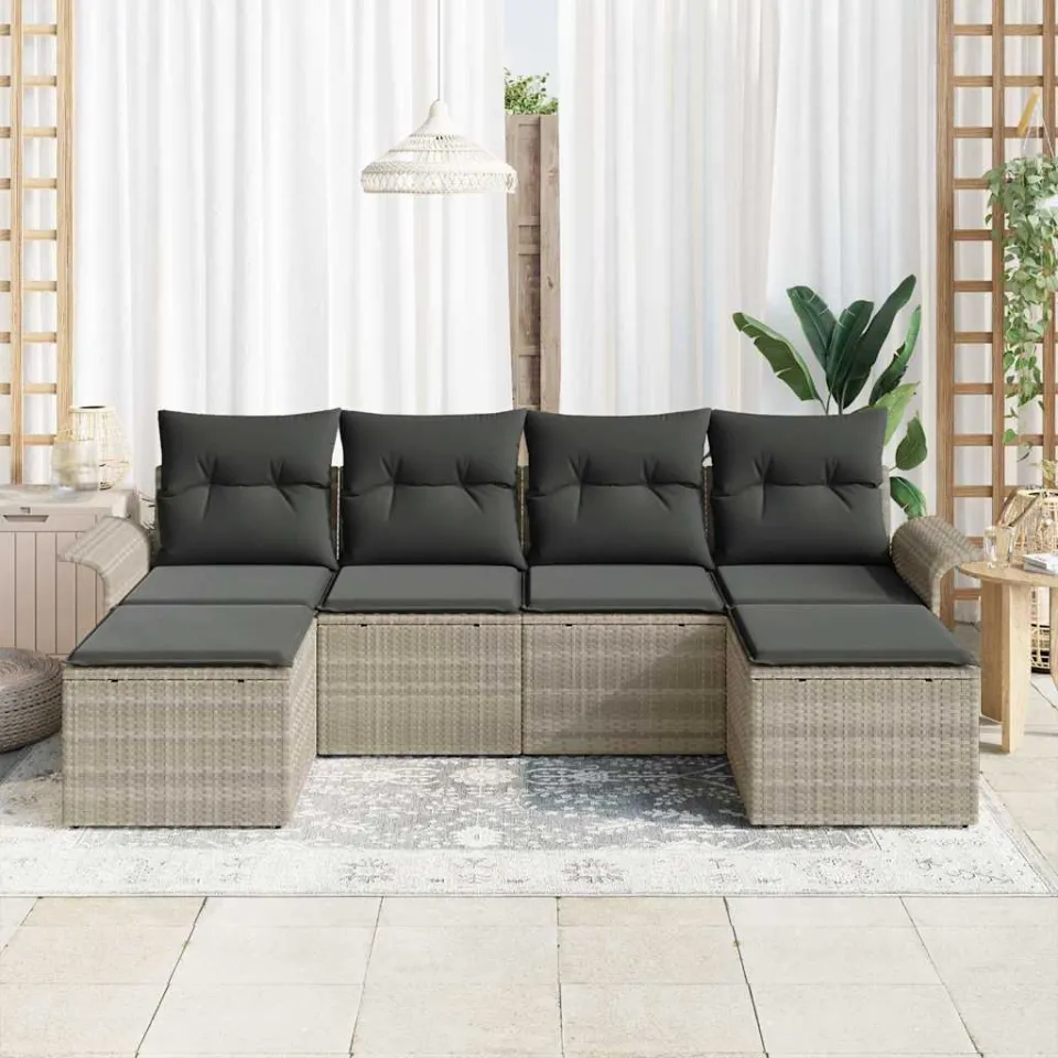 vidaXL Tuin Sofa Set 6 st Lichtgrijs poly rattan, foto 3