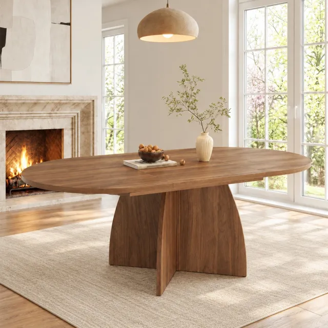 OKWISH Eettafel - Uitschuifbaar van 120 tot 180 cm - Voor Dagelijks Gebruik en Gezelschappen - MDF in Walnootkleur - 180 x 90 x 75 cm