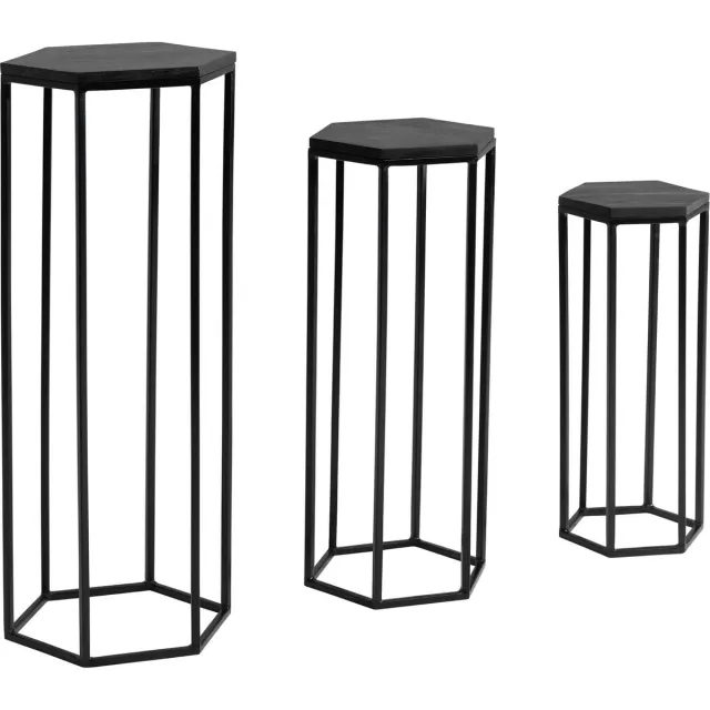 Sky Style Mango massief houten bloementafel set van 3 nesttafel Zwart