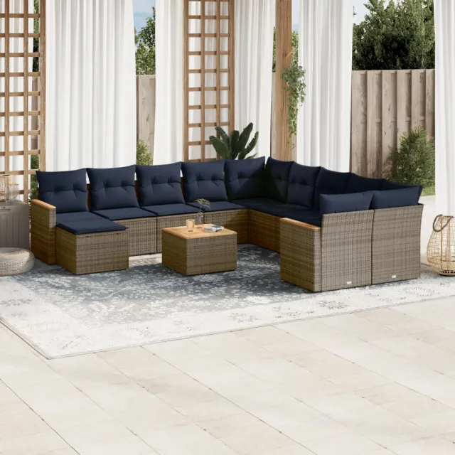 vidaXL 12-delige tuinbankset met kussens, grijs polyrotan, foto 2