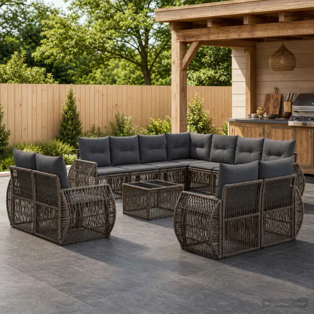 vidaXL Tuinbankenset 12 st Grijs en Donkergrijs poly rattan, foto 2