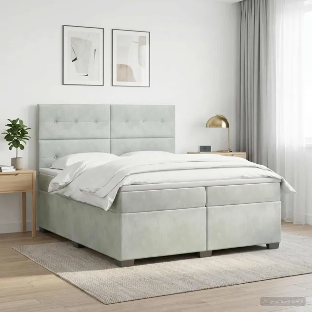 vidaXL Boxspringbed met matras Lichtgrijs 200 x 200 cm Fluweel