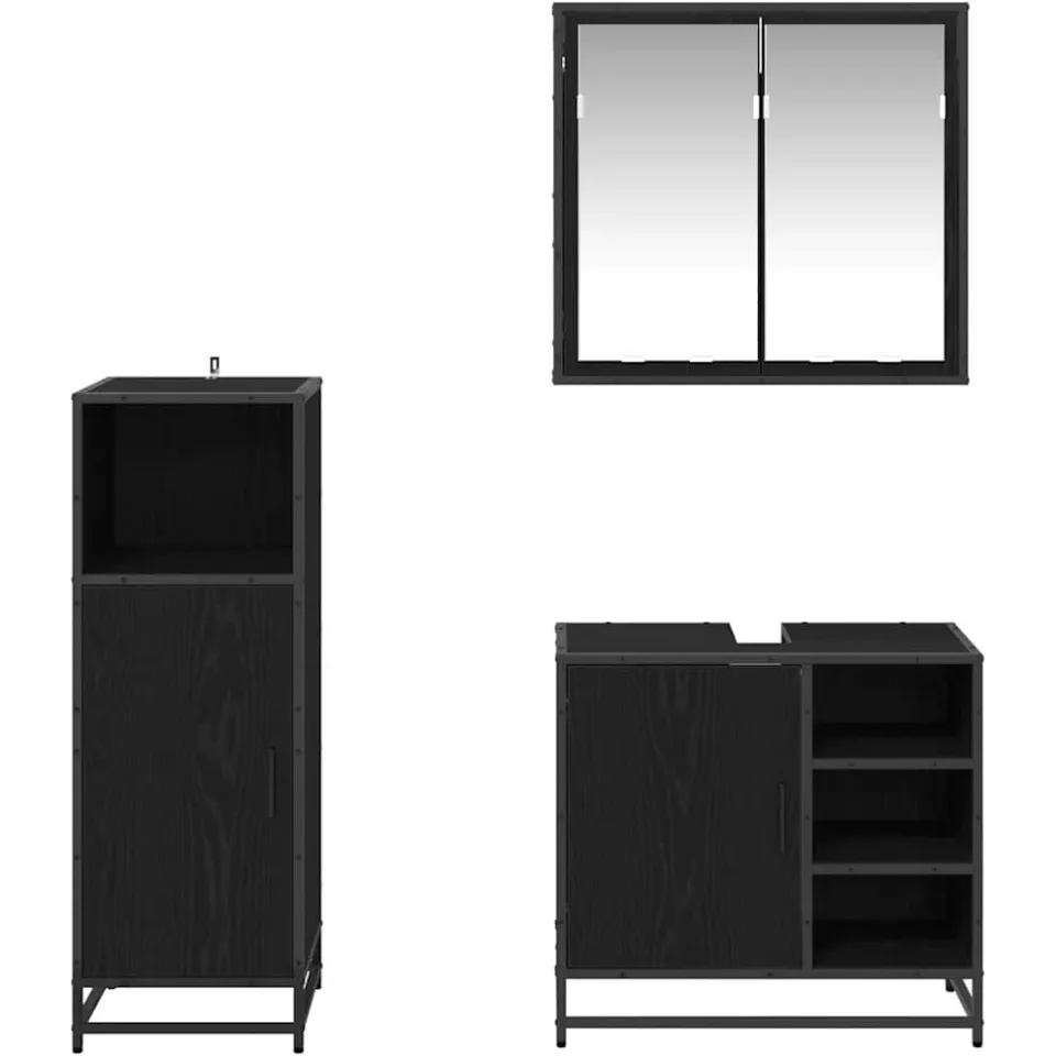 vidaXL Badkamermeubelset 3 st Zwart Eiken 65 x 33 x 60 cm Bewerkt hout, foto 4