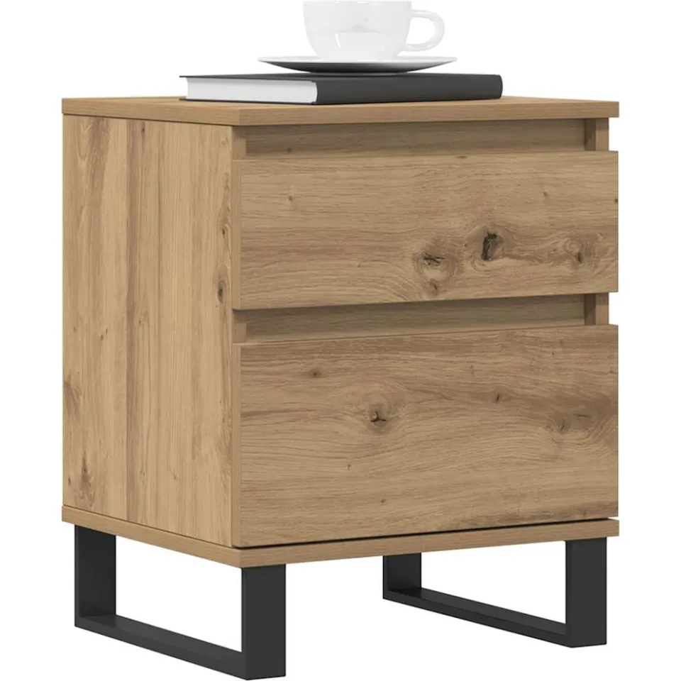 vidaXL Nachtkastjes 2 st 40x35x50cm bewerkt hout artisanaal eikenkleur Bruin