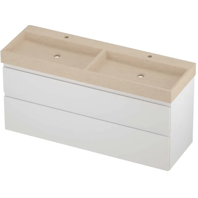 Proline Evoli Badmeubelset Hardsteen Loft Dubbel 140x46x70 cm Sand Stone Mat Wit