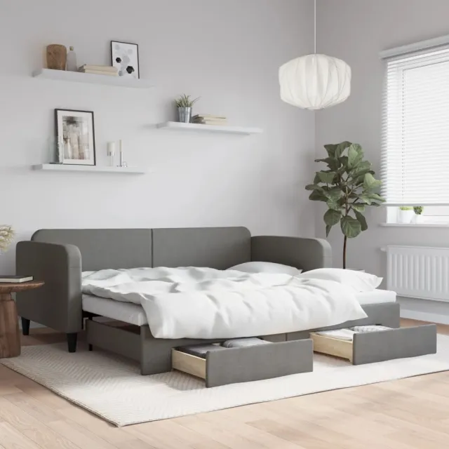 vidaXL Slaapbank onderschuifbed en lades 90x200 cm stof donkergrijs grijs