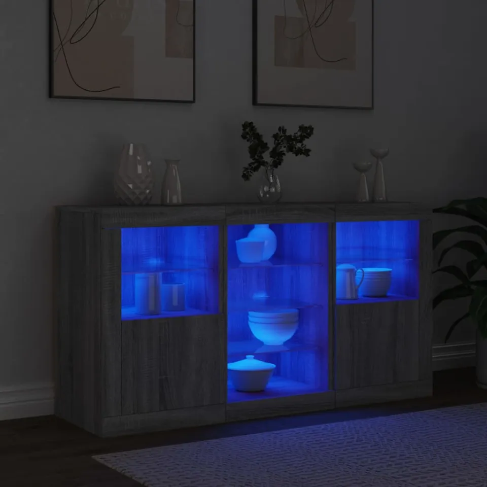 vidaXL Dressoir met LED-verlichting 123x37x67 cm grijs sonoma eiken, foto 4