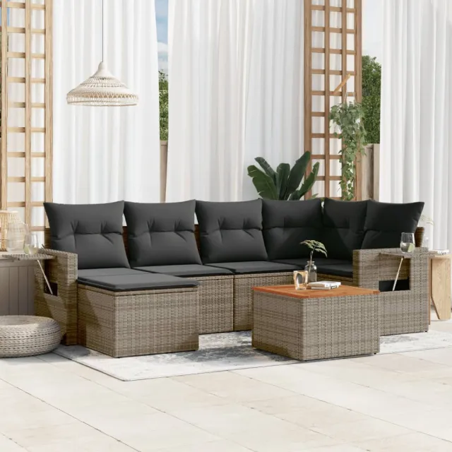 vidaXL 7-delige Loungeset met kussens poly rattan grijs, foto 2