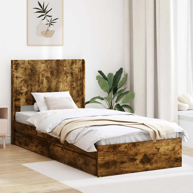 vidaXL Bedframe met opbergruimte en hoofdbord Gerookt eiken Bruin