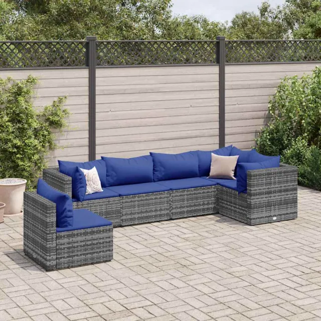 vidaXL 6-delige Loungeset met kussens poly rattan grijs, foto 2