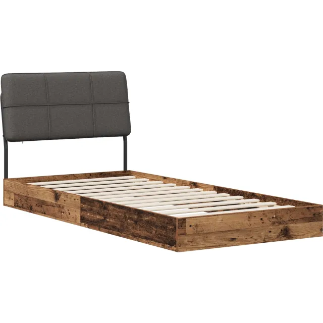 vidaXL Eenpersoonsbed met hoofdbord Oud hout en donkergrijs Bruin