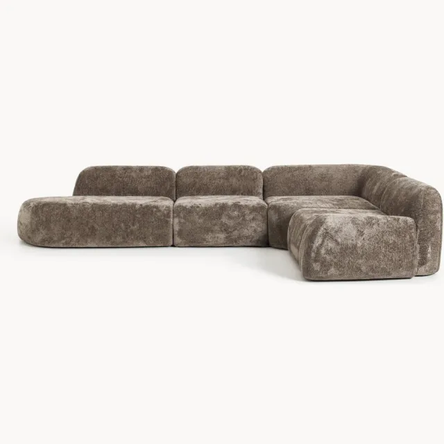 Westwing Collection XL modulaire teddy bouclé hoekbank Wolke (4-zits) met chaise longue taupe