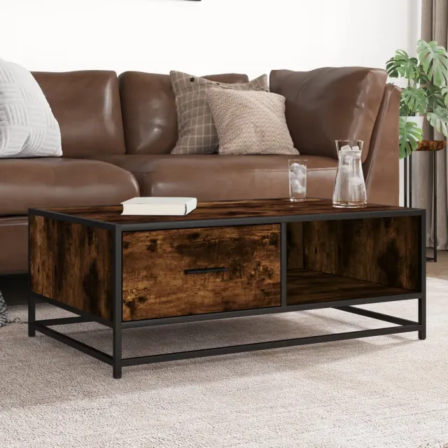 vidaXL Salontafel 90x57x35 cm bewerkt hout en metaal gerookt eiken, foto 2