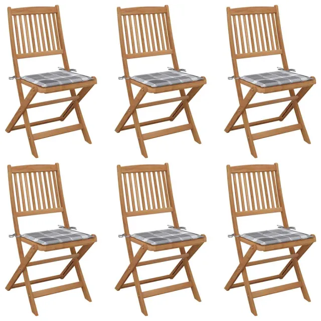 vidaXL Inklapbare stoelen 6 st met kussens massief acaciahout Grijs