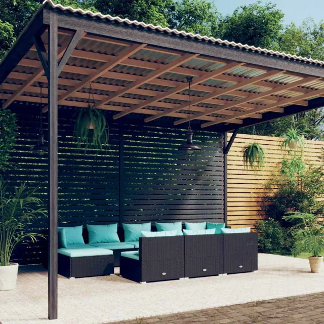 vidaXL 10-delige Loungeset met kussens poly rattan zwart, foto 2