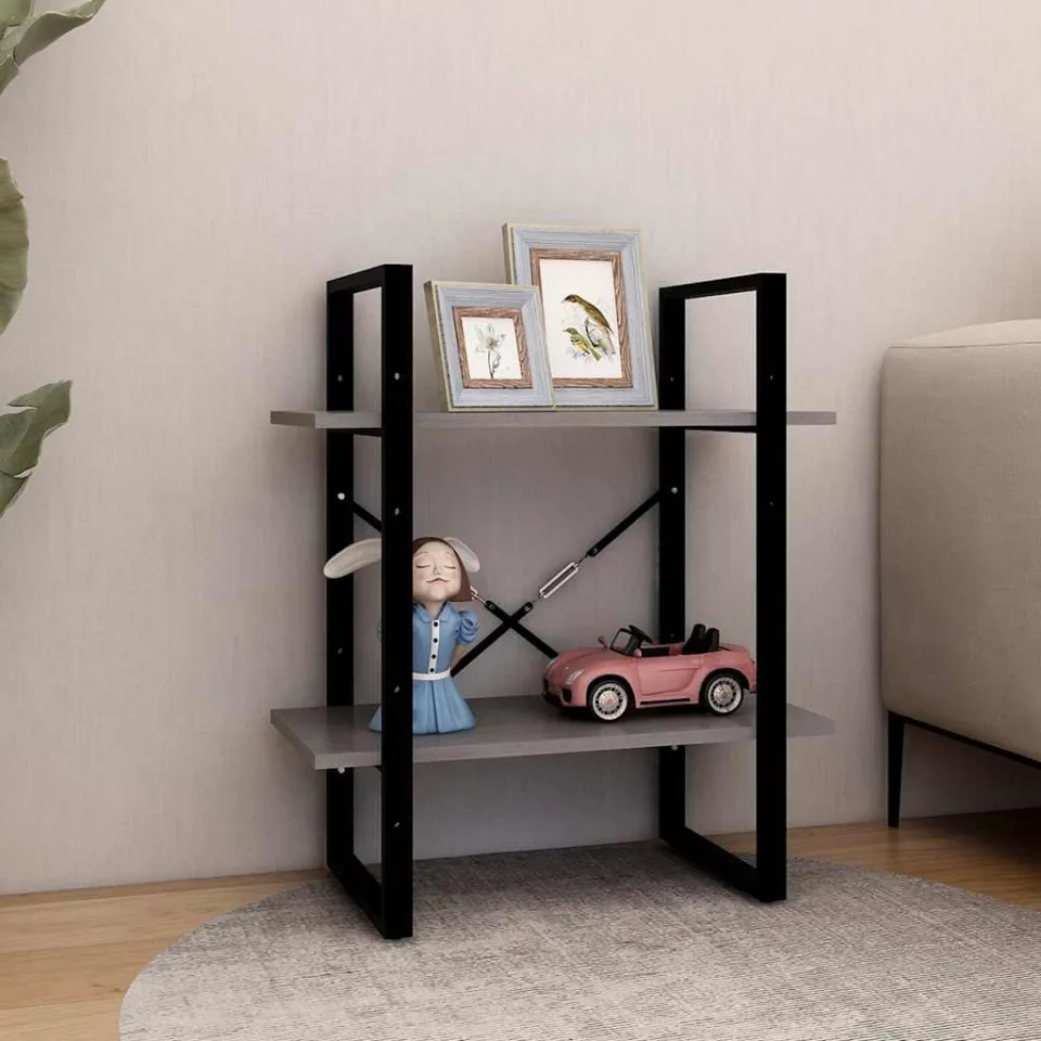 vidaXL Boekenkast met 2 schappen 60x30x70 cm massief grenenhout grijs, foto 2