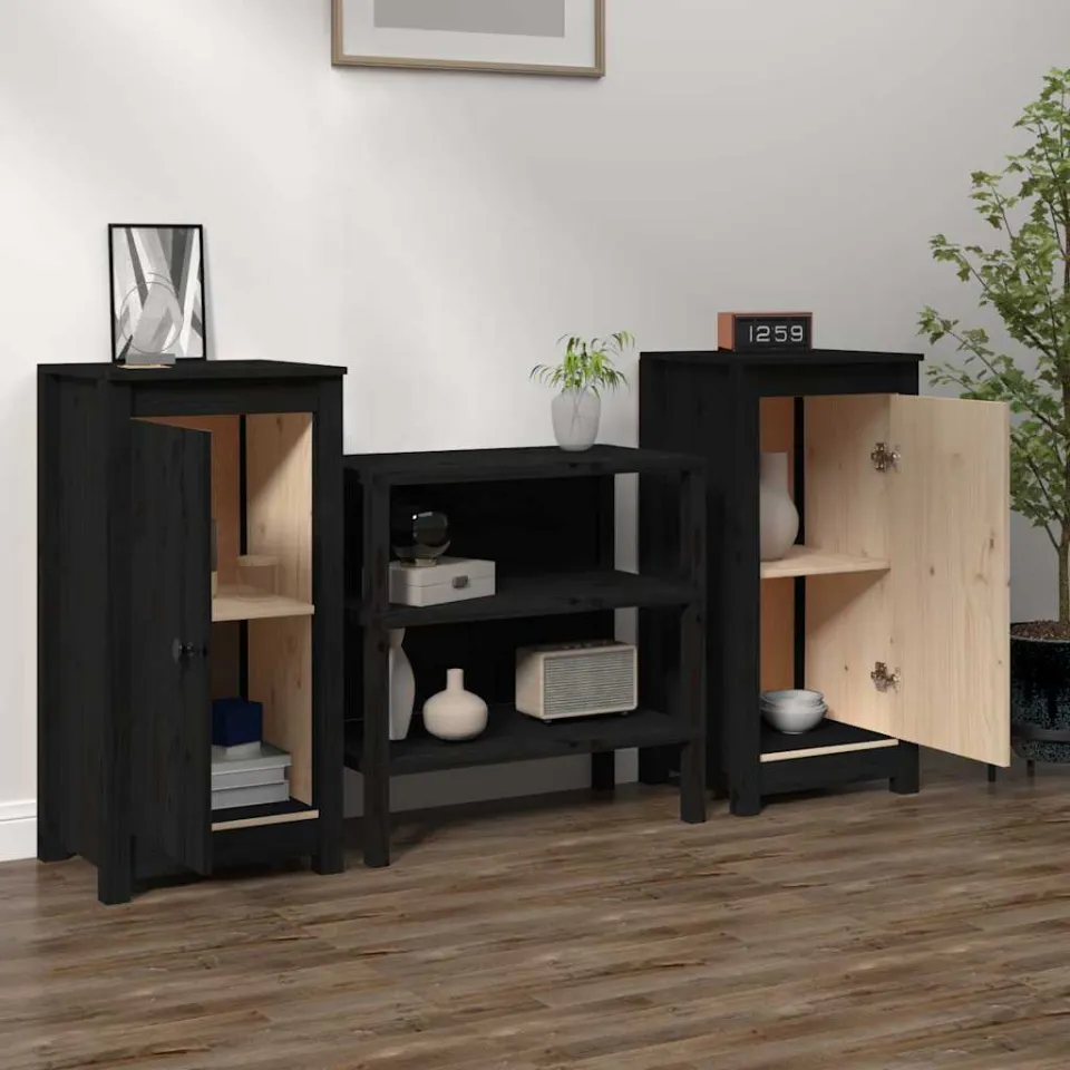 vidaXL Dressoirs 2 st 39x35x80 cm massief grenenhout zwart, foto 4