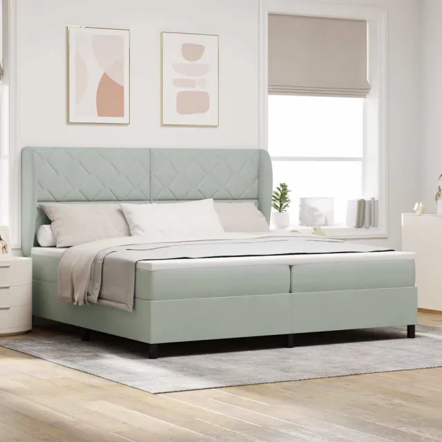 vidaXL Boxspringbed met hoofdeinde Lichtgrijs 200 x 200 cm Fluweel