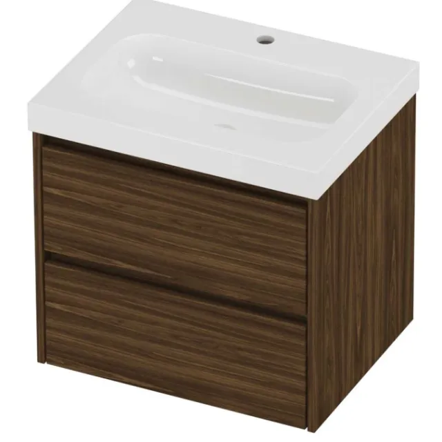 Proline Haga Badmeubelset Polystone Mezza 1 Kraangat Symmetrisch 60x46x58 cm Glans Wit Cabana Oak Eiken