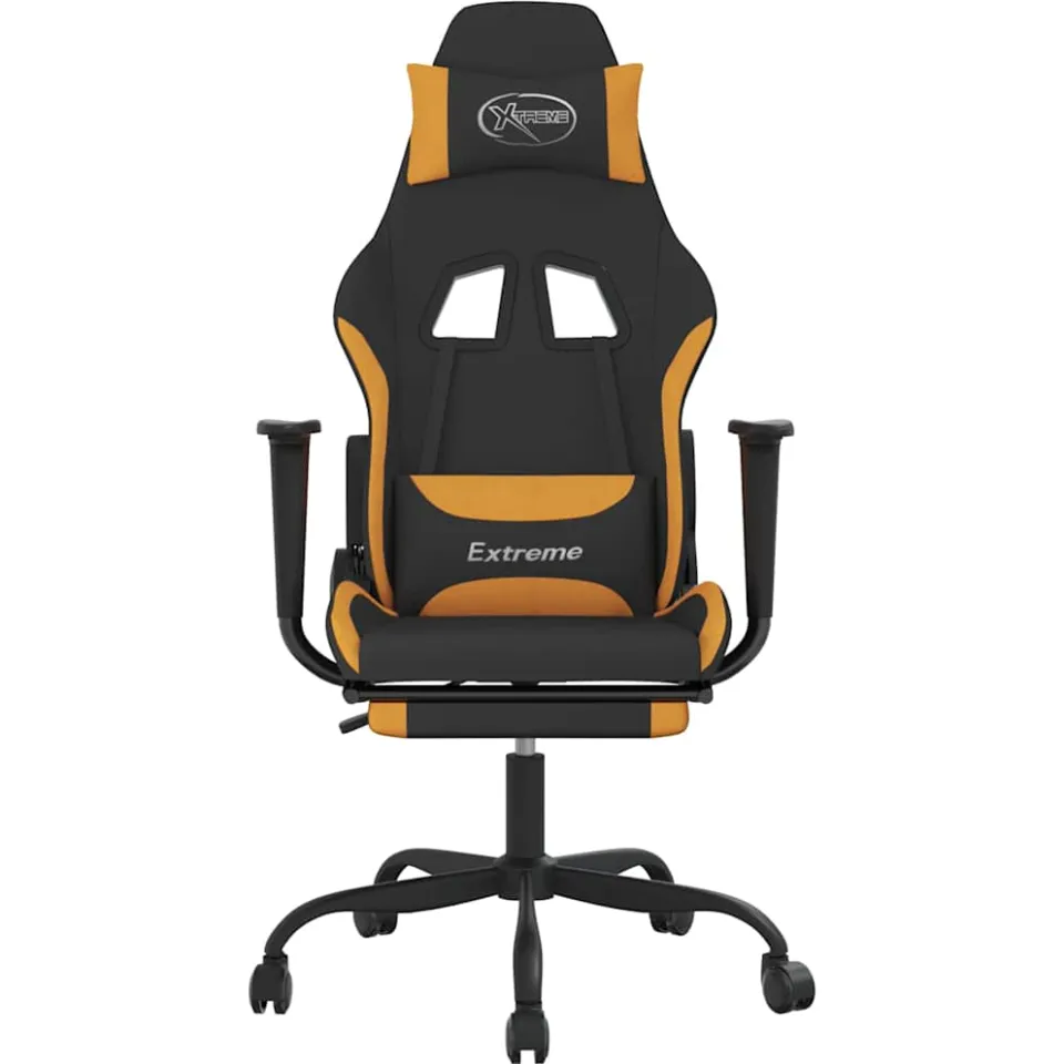 vidaXL Massage gamestoel met voetensteun stof zwart en oranje