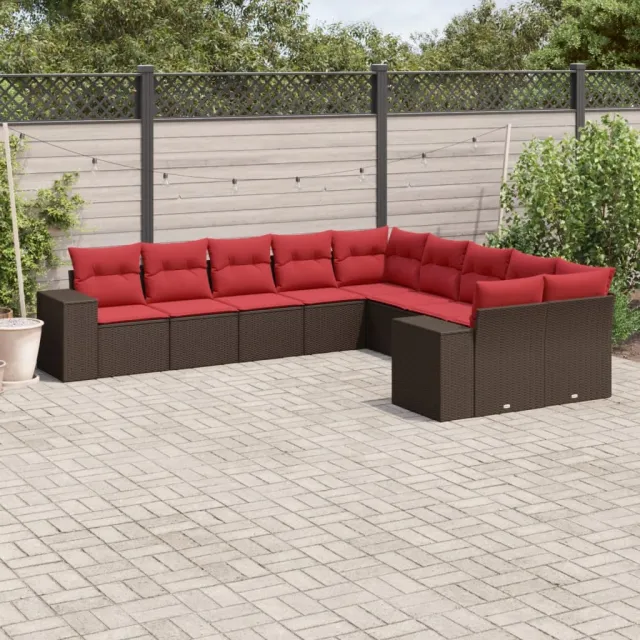 vidaXL 10-delige tuinbankset met kussens, bruin polyrotan, foto 2