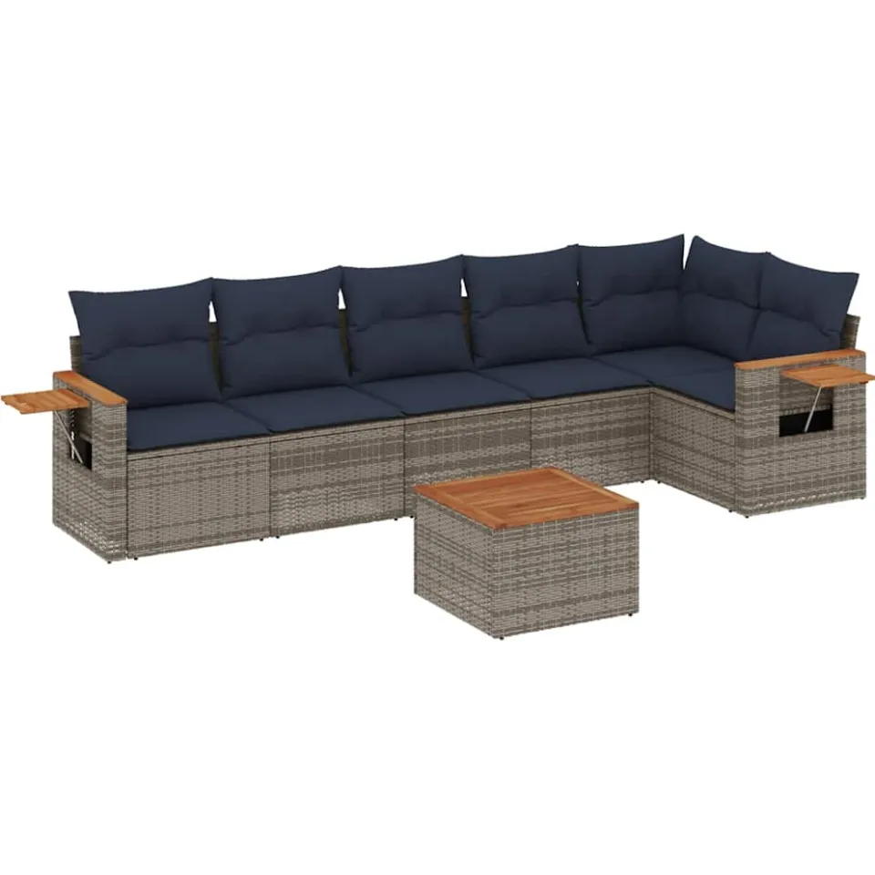 vidaXL 7-delige Loungeset met kussens poly rattan grijs, foto 3