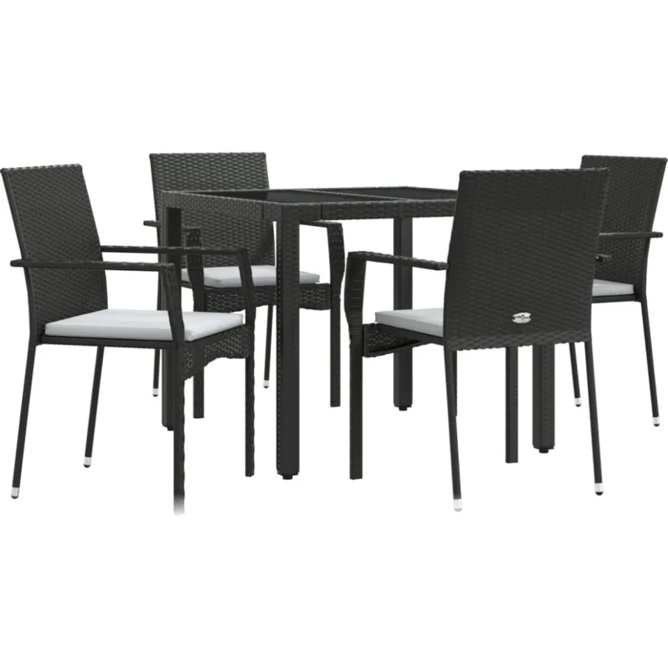 vidaXL 5-delige Tuinset met kussens poly rattan zwart