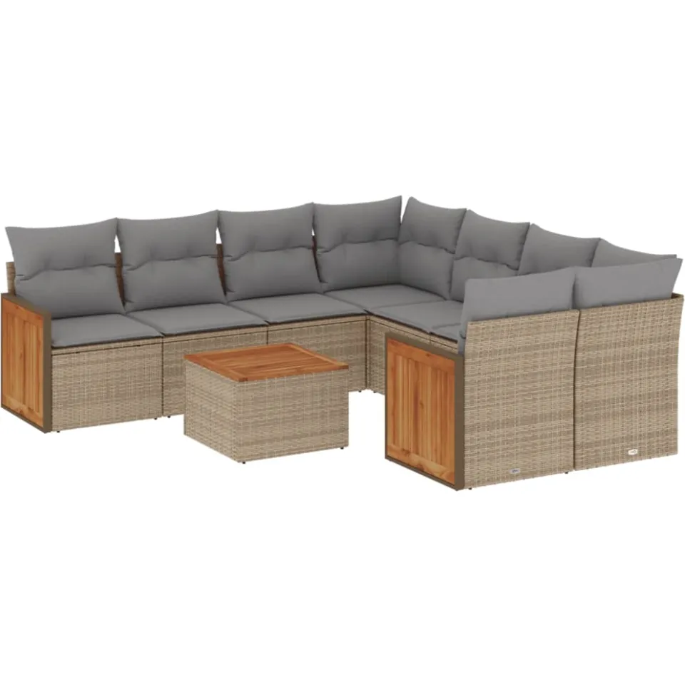 vidaXL 9-delige Loungeset met kussens poly rattan beige