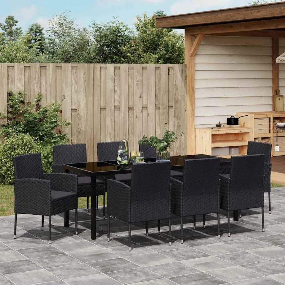 vidaXL Tuin eettafelset 9 st Zwart poly rattan, foto 3