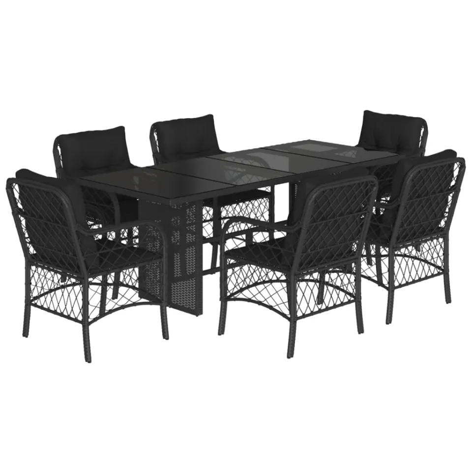 vidaXL 7-delige Tuinset met kussens poly rattan zwart, foto 3