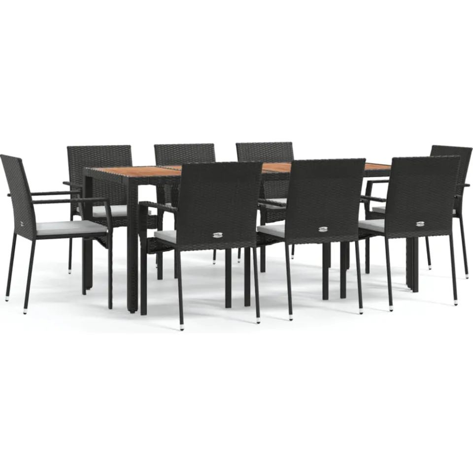 vidaXL 9-delige Tuinset poly rattan zwart