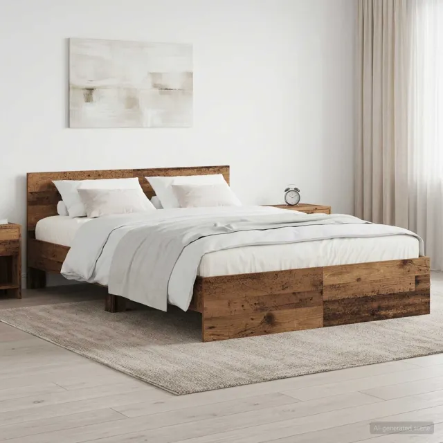 vidaXL Bedframe met hoofdbord Oud hout 140 x 200 cm Bewerkt hout Bruin