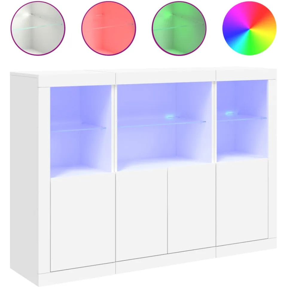 vidaXL Dressoirs met LED-verlichting 3 st bewerkt hout wit, foto 3