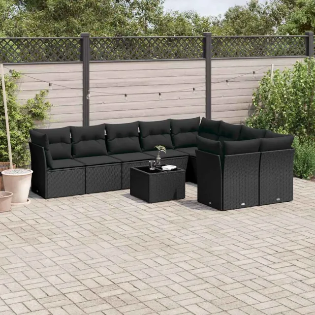 vidaXL 10-delige Loungeset met kussens poly rattan zwart, foto 2