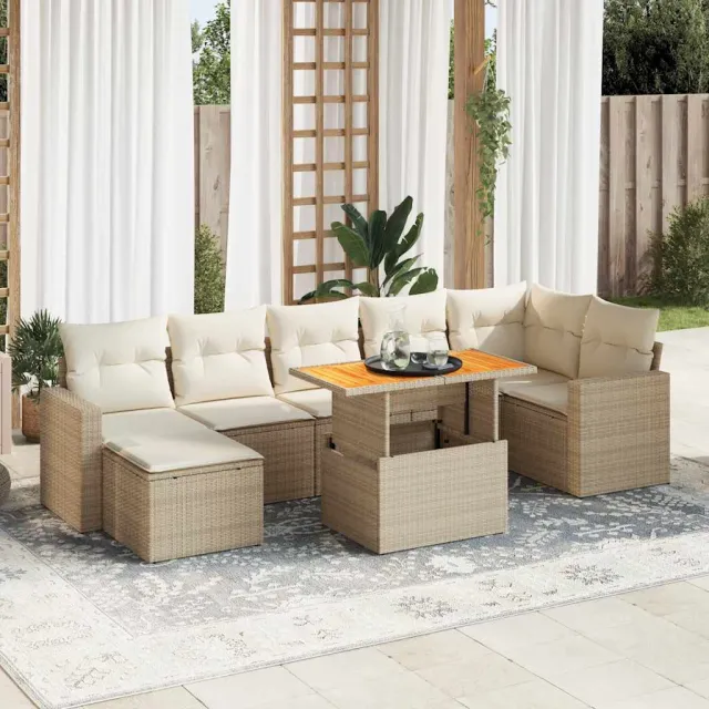 vidaXL 8-delige Loungeset met kussens poly rattan beige, foto 2