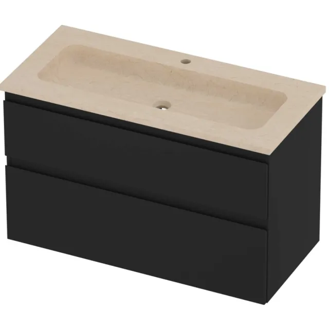 Proline Rollo Badmeubelset Hardsteen Elegant Centraal 100x46x62 cm Sand Stone Mat Zwart