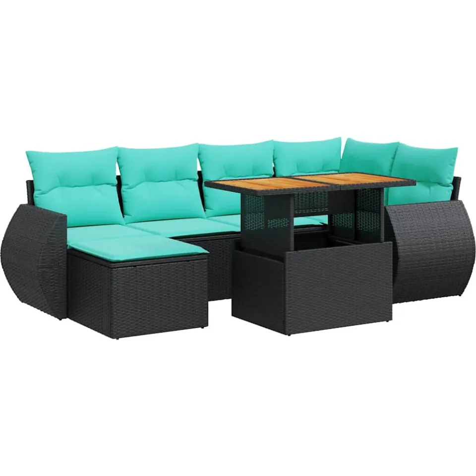 vidaXL 7-delige Loungeset met kussens poly rattan zwart